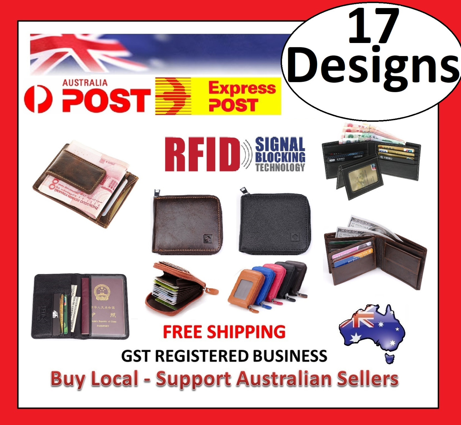 17 Designs - RFID Mens Womens Wallet Security Lined Full Cow Leather Passport