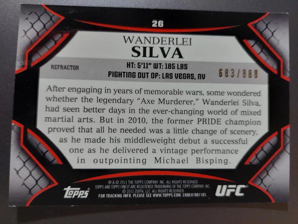 Wanderlei Silva #26 2011 Topps UFC Finest Refractor #683/888 - Image 2 of 2