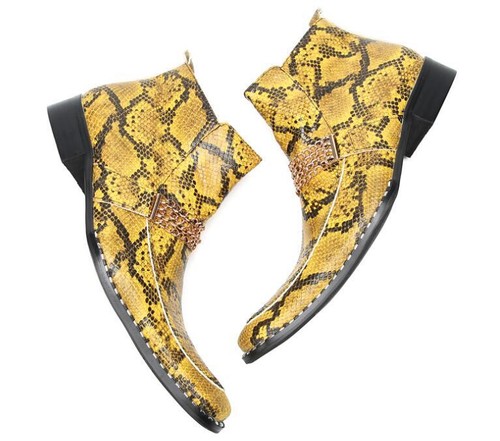 Stivaletti alla moda uomo punta quadrata catena in metallo serpentina scarpe da festa in pelle - Foto 8 di 8