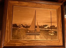 Hudson River Inlay Marquetry by Jeff Nelson - Morning Harbor - Signed - 19"X24"