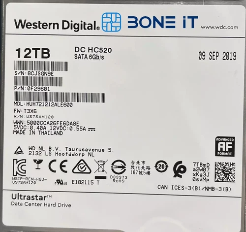 12TB Hitachi Enterprise HDD 6Gb/s SATA HC520 0F29601 / HUH721212ALE600