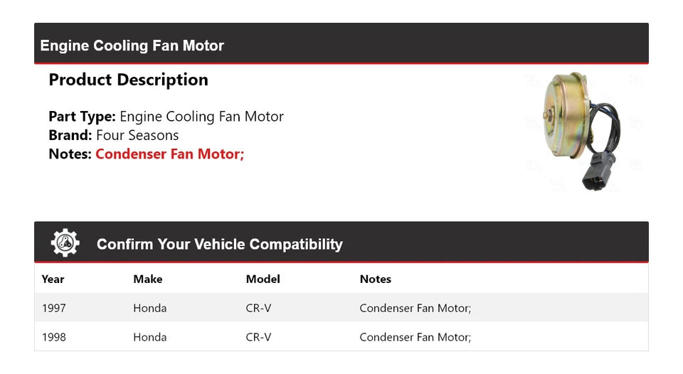Ventilador de refrigeración del motor Honda CR-V 1997-1998 4 estaciones Foto 2 de 4