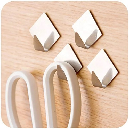 4 pack Hooks Self Adhesive Sticky Heavy Duty Wall Seamless Stainless Steel - Picture 3 of 3