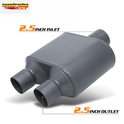 Gray 2.5''Center Inlet/Dual Outlet Performance Chambered Race Exhaust Muffler