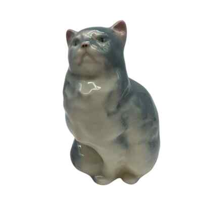 Robert Simons Cat Figurine Blue Gray White Green Eyes 4''