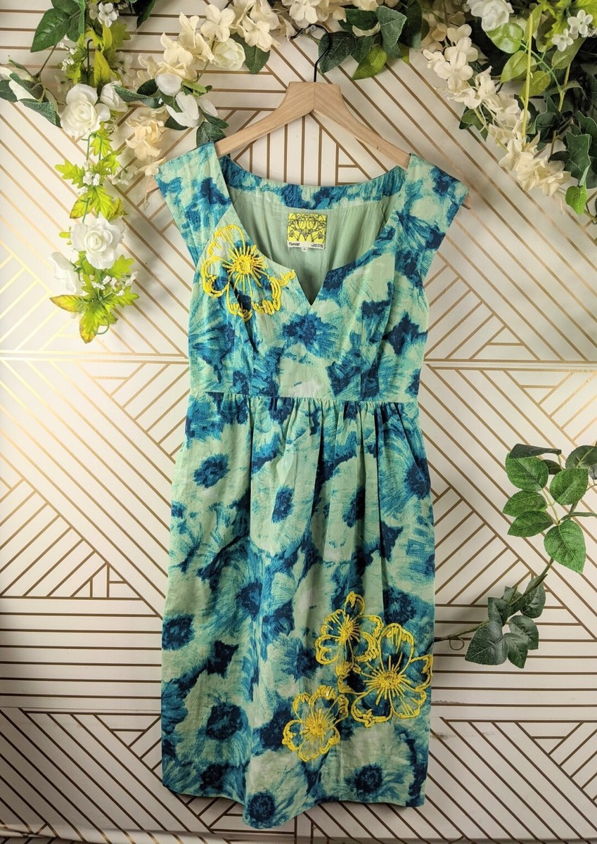 blue flower sun dress Casual Blue Midi Summer Dress with Floral Print Blue Floral / Large