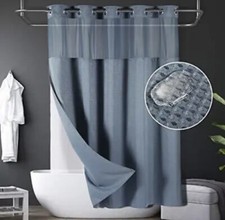 Lagute SnapHook Waffle Weave Fabric Hook Free Shower Curtain with Snap-in Liner,
