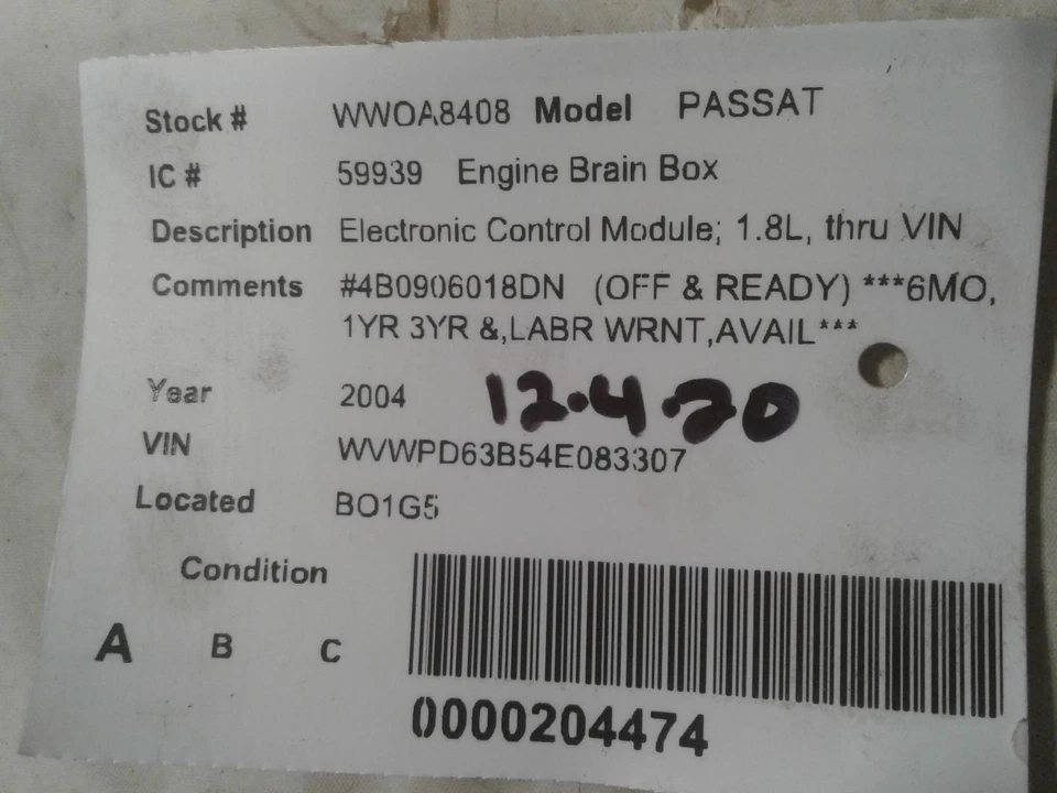Used Engine Control Module (ECM) fits: 2004 Volkswagen Passat Electronic Control - Image 3 of 4