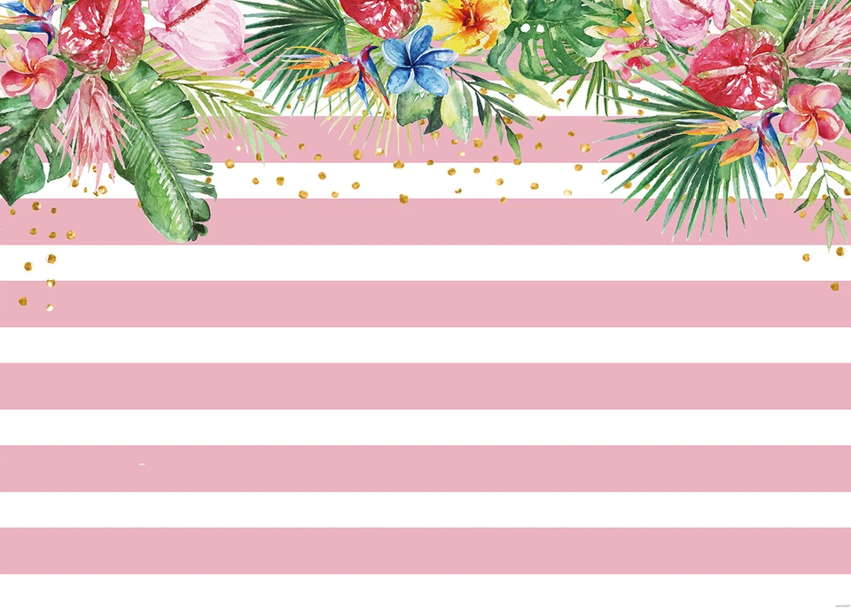 Telón de fondo de flamenco a rayas rosas y blancas niños niñas fiesta de cumpleaños decoración telón de fondo Foto 3 de 4