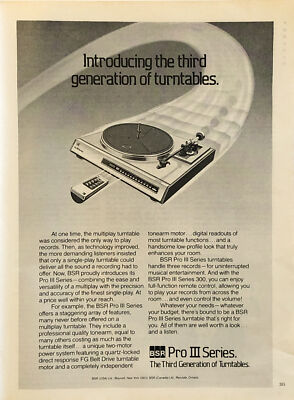 1980 BSR Pro III Series Turntable PRINT AD 3rd Generation VTG 80s Vinyl Records