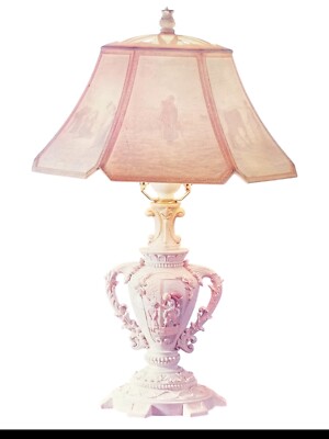 NIB Vintage Home Trends Style Lithophane Lamp Shepherd  Embossed Hexagon 21''