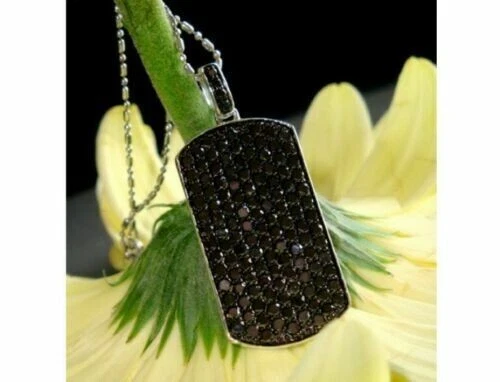 Colgante con etiqueta de perro de diamantes negros creado en laboratorio de 2 quilates enchapado en oro blanco de 14 quilates cadena gratis Foto 2 de 4