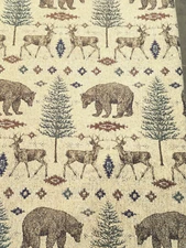 Deer and Bears Tapestry Upholstery Fabric 53" Wide - R-Ottawa Sand - By the Yard