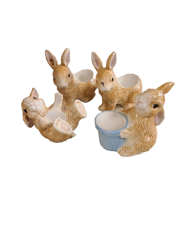 Vintage 90s Bunny Rabbit CWC Ceramic Egg Holder cup China Set of 4 ...