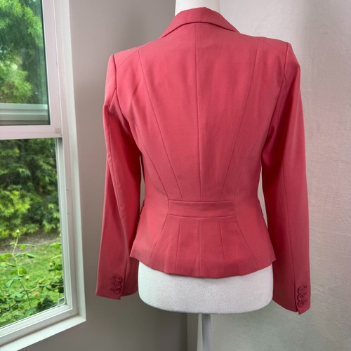 H&M Women Fitted Button Front Faux Pockets Blazer Jacket Sz 8 Salmon Pink - Picture 3 of 14