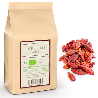 (53,80 EUR/kg) 500g BIO Chili Schoten 'Bird's eye' ganz, Chilis 120.000 SCU