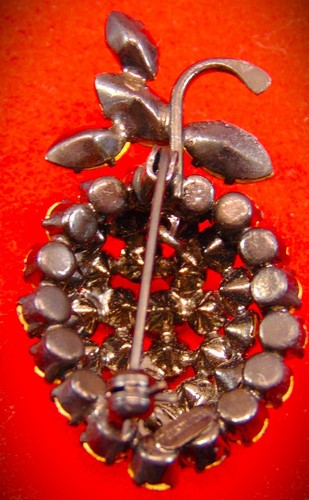Vintage Red Apple Brooch/Pin Prong Set Red and Green Stones 2" Length Austria - Picture 2 of 3