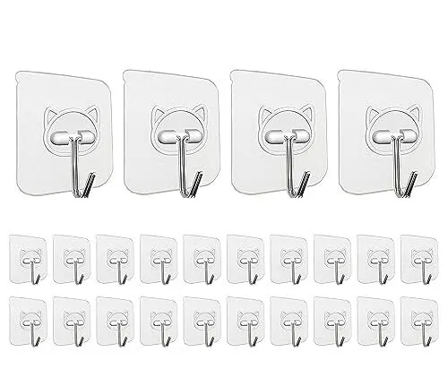 Adhesive Hooks for Hanging 24 Pack,Heavy Duty Wall Hooks 33 lbs