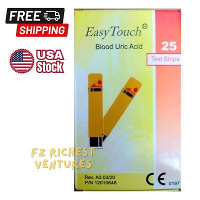 Easy Touch Uric Acid Level Test Strips 1 Box @ 25 Strips EXP DATE 07/2026 New
