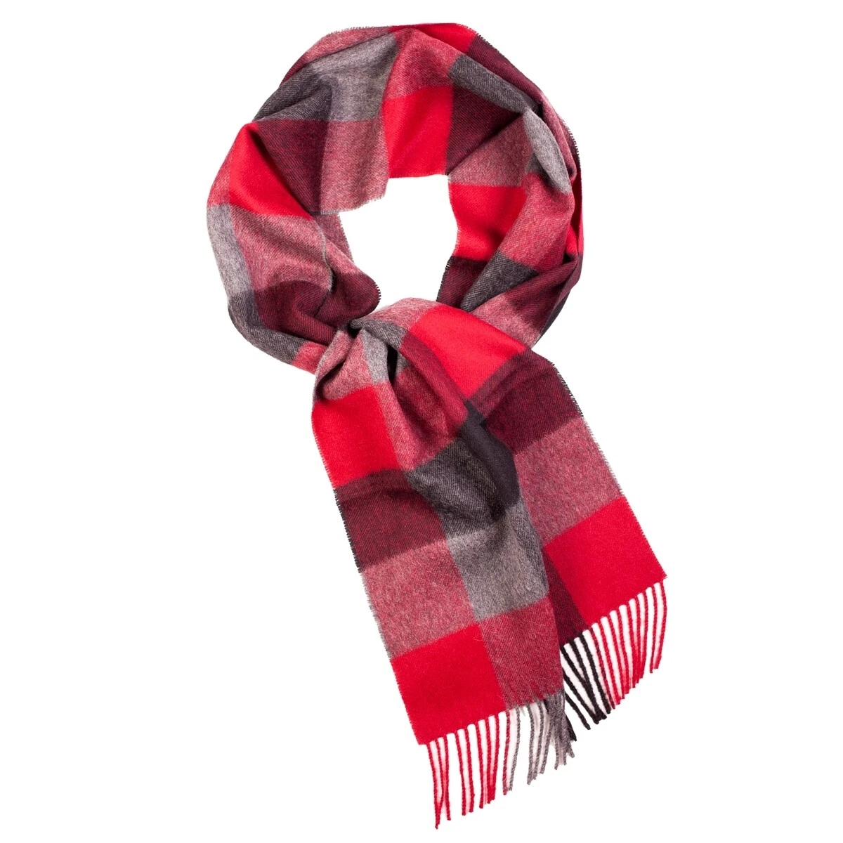 Red Checked Alpaca Wool Scarf Plaid Warm Winter Wrap Natural Fiber Unisex Gift
