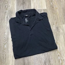 H&M Button V-Neck Stretch Black Polo Shirt Women's Size Large