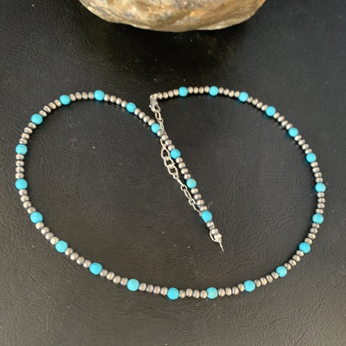 Collar Minimalista Perlas Navajo 3mm Azul Esterlina Turquesa 16" 13591 - Imagen 9 de 12