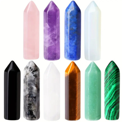 10 Stck. Natürlicher Kristall Amethyst Rosenquarz Verschiedene Sechseckige Edelsteine Poliert