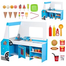 Wooden Ice Cream Cart Playset with 20 Pieces, Pretend Play Stand for Kids 3 - 7