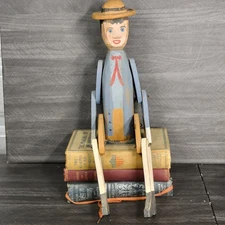 Vintage Primitive Folk Art Shelf Sitter Man Amish Large 18"