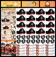 48Pcs Pirate Party Set - 16 Hats, 16 Eye Patches, 16 Swords Birthday Favors