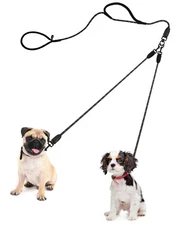 Rope Double Dog Leash, No Tangle Dual Leash, Reflective Walking Training Lead...