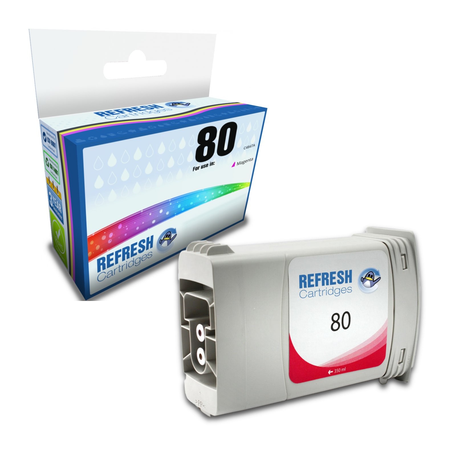 Refresh Cartridges Replacement Magenta #80 Ink Compatible With HP Printers