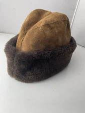 Suede Hat Cossack Fitted Mens Large Brown Faux Fur Made in USA Quilted Lining