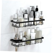 Shower Caddy Organizer with Hooks,Self Adhesive Bathroom 2 Pack Black