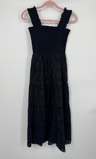 NWT Quince Poplin Smocked Midi Dress Women's XS Black 100% Organic Cotton Retro