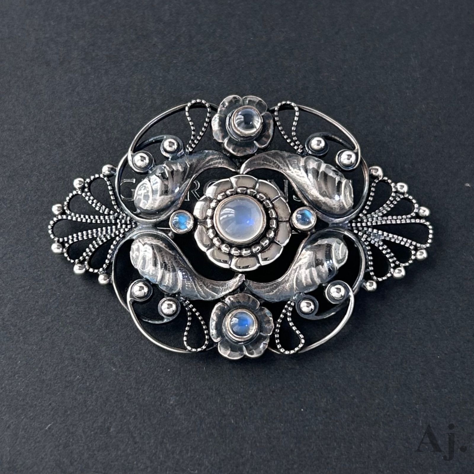 Georg Jensen No. 172A Moonstone Brooch Sterling Silver 925 Denmark Vintage