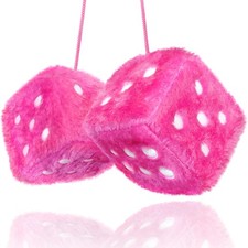 Pink Fuzzy Dice Car Accessories - Plush Cute Pink Car Accessories For Interio...