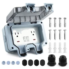 Outdoor Electrical Outlet with Switch and LED Indicator 15A 110-250V Waterpro...