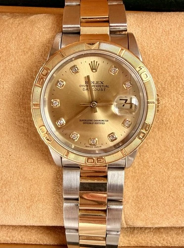 Vintage Rolex Datejust Two Tone Champagne Diamond Dial Automatic w/ Box & Papers