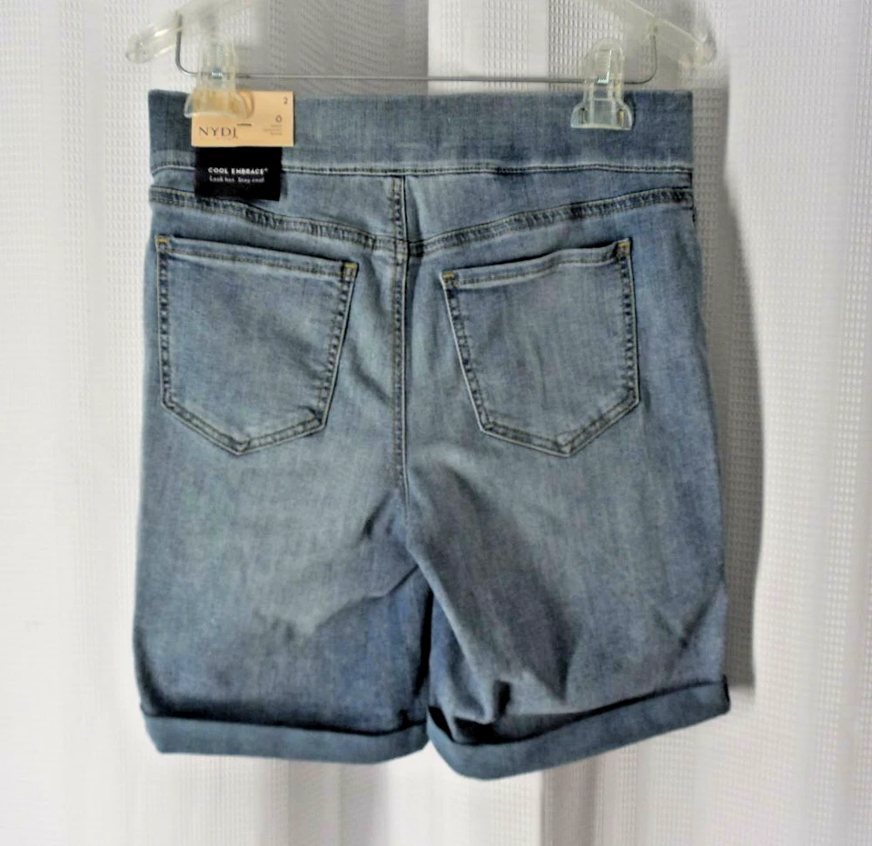 NYDJ NOT YOUR DAUGHTER JEANS Shorts stretch Denim 2 blue slip on rolled cuff NWT - Image 2 of 3