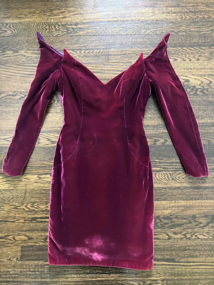 Vestido de cóctel vintage Victor Costa de terciopelo morado - talla pequeña Foto 2 de 4