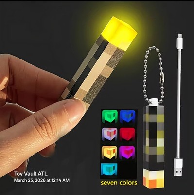     2026 Minecraft Style Torch LED Keychain   7 Color Light Up Keyring Game