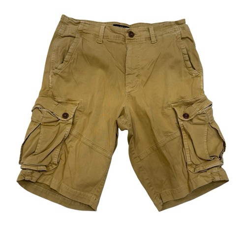 Vtg American Eagle Longer Length Cargo Shorts Heavy Cotton Utility Tan Y2K 34
