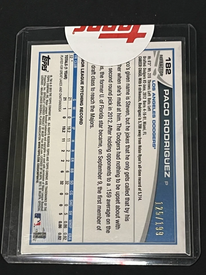 2013 Paco Rodriguez Topps Chrome Blue Refractor  Auto  RC 18/199 #182 - Image 2 of 4