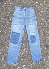 Vtg 60s Original Madewell Denim Dungarees Jeans Military Style Distressed 30x33