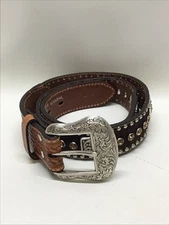 Nice Vintage Nocona Belt Co. Men’s Western Belt Size 34 Leather Brown Fur/Gems