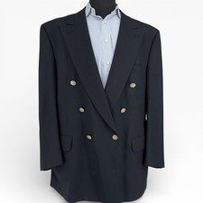 Vintage Burberrys Black Double Breasted Blazer Super 100s Wool Gold Button 48
