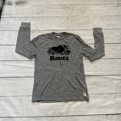 Roots Men's Beaver Gray Long Sleeve Tee Shirt Size Small