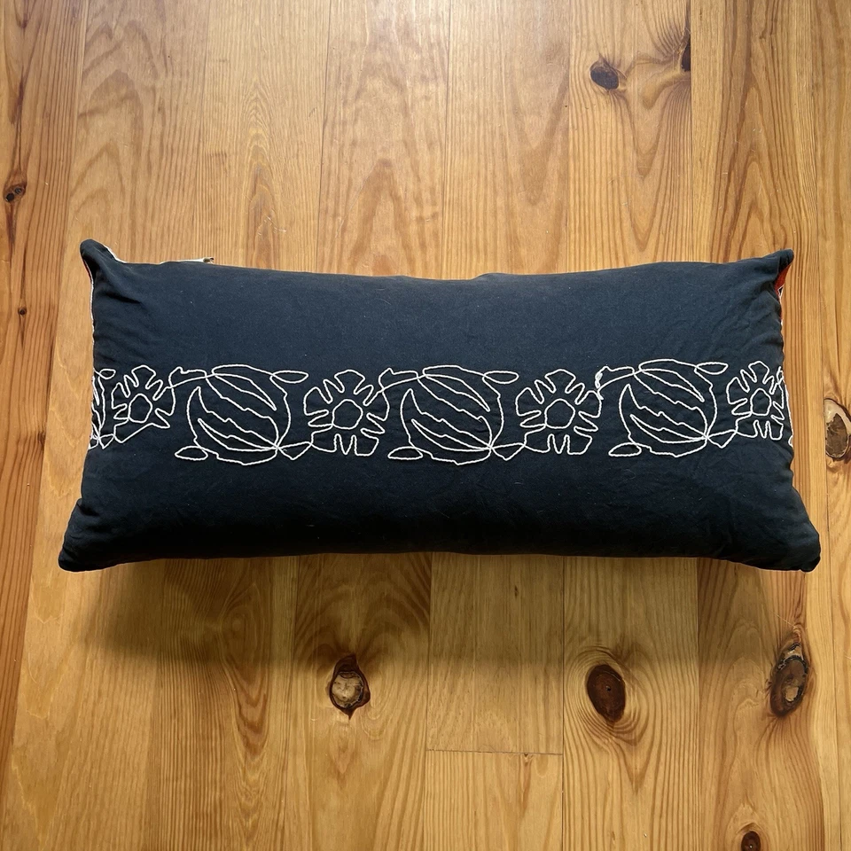 Cynthia Rowley Pillow Cover Insert Lumbar Blue Red Embroidered Floral Home 12x26 - Image 2 of 4