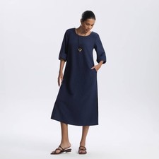 Women 3/4 Sleeve Midi A-Line Dress - A New Day Dark Blue